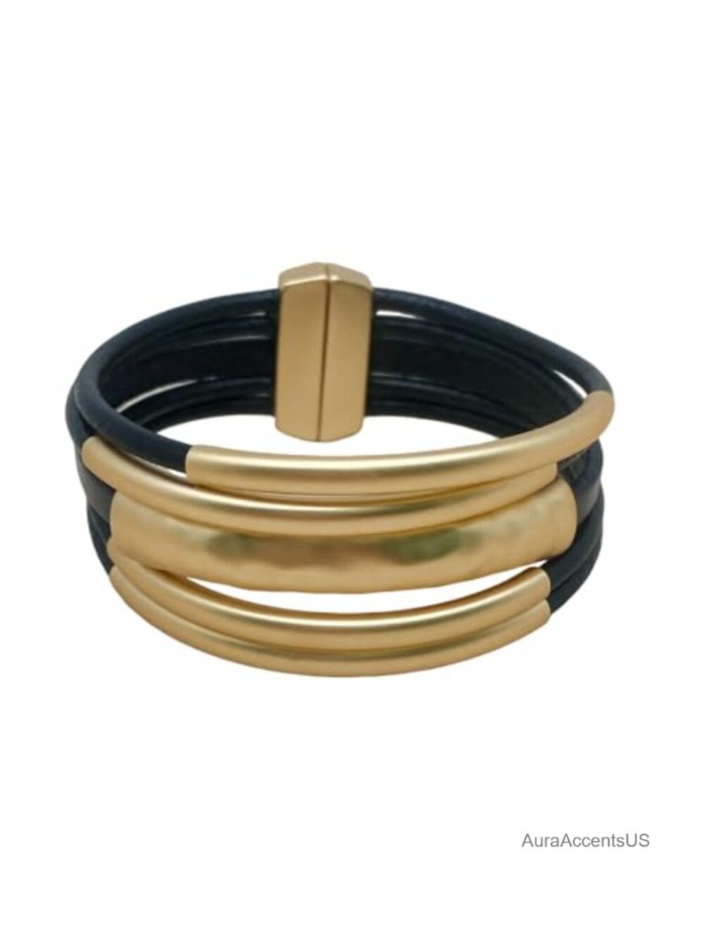 Leather Wrap Bangle Bracelet Gold Plated Boho Cuff Women Gift
